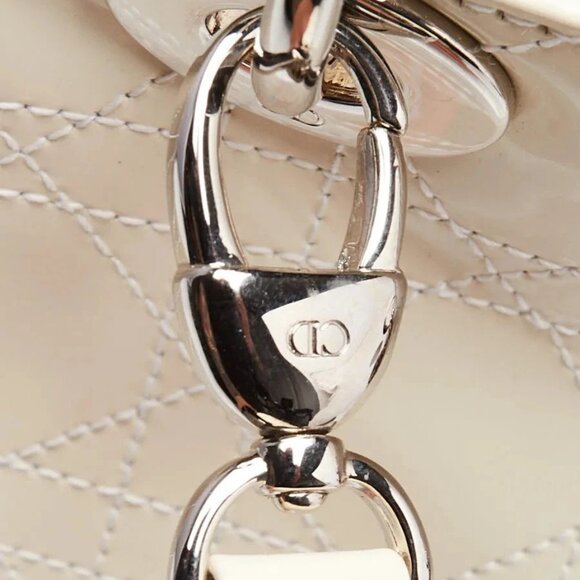 Christian Dior Dark White Cannage Quilted Patent Leather Large Lady Dior Bag - Picture 8 of 12